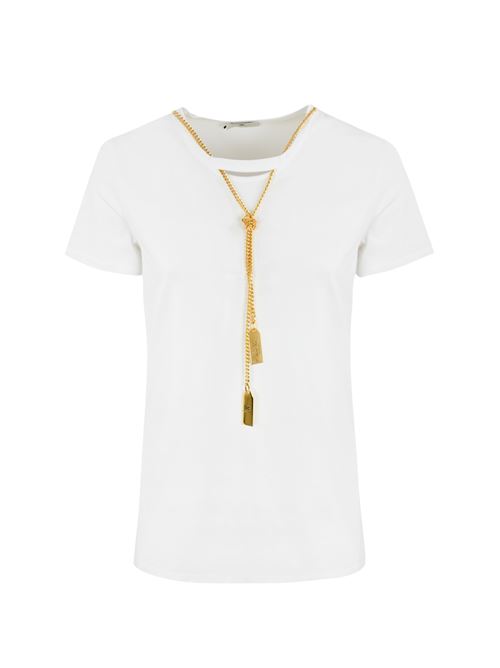 T-shirt in cotone bianco con collana Elisabetta Franchi | MA00946E2270